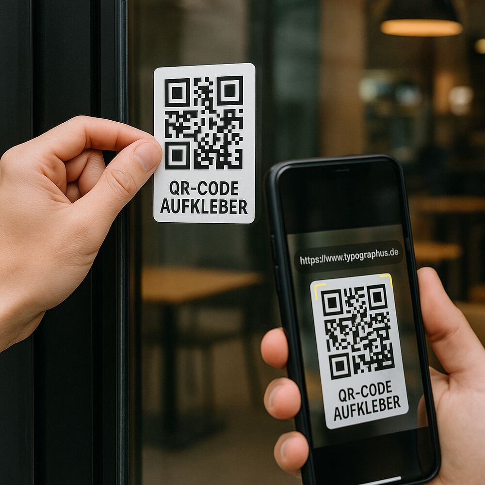 QR-Code Aufkleber auf Glasscheibe, dynamischer Kurzlink DSGVO-konform