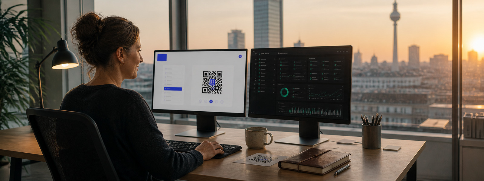 URL-Shortener Statistiken auf zwei Bildschirmen — QR-Guru Dashboard-Auswertung